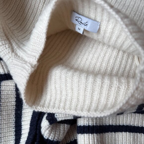 Rails Claudia Stripe Sweater Medium Mock Neck Ribbed Pullover knit Cream Navy - Picture 13 of 13